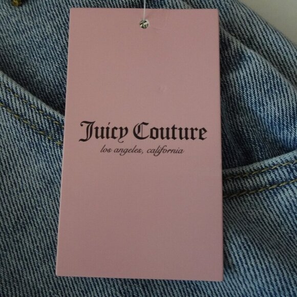 Juicy Couture Overalls Women's Size M Blue Denim Wide Leg Rhinestone Logo - Picture 8 of 10